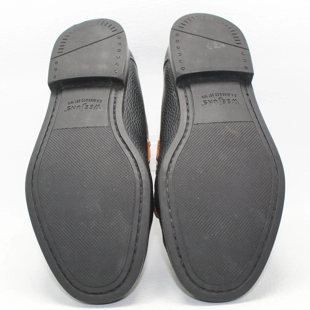 GH Bass Weejuns Mens 10D Black Brown Pebbled Leather Tassel Kiltie Loafers‎ 0035